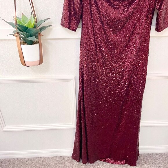 Revelry Off the Shoulder Ember Red Sequin Maxi Dress Gown Size 18 - Picture 2 of 9